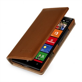 Эксклюзивный кожаный чехол портмоне (премиум нат. вощеная кожа) на кожаной основе для Nokia Lumia 930