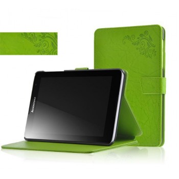 Чехол флип подставка на поликарбонатной основе с узорным тиснением и магнитной защелкой для планшета Lenovo IdeaTab A5500 Зеленый