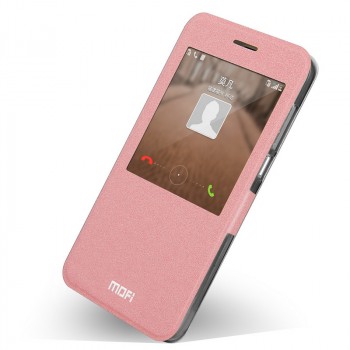 Чехол смарт флип на силиконовой основе с окном вызова для Huawei Ascend G7 Розовый