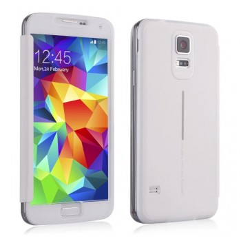Встраиваемый чехол смарт флип с полноценным окном для Samsung Galaxy S5 Белый
