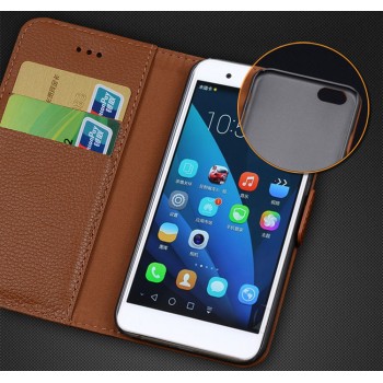 Кожаный чехол горизонтальная книжка (нат. кожа) с крепежной застежкой для Huawei Honor 6 Plus