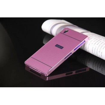 Двухкомпонентный чехол с металлическим бампером и поликарбонатной накладкой с отверстием под лого для Sony Xperia Z1 Розовый