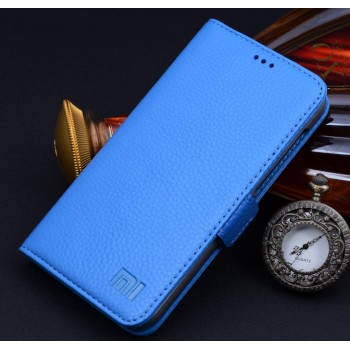 Кожаный чехол портмоне (нат. кожа) для Xiaomi RedMi 2 Голубой