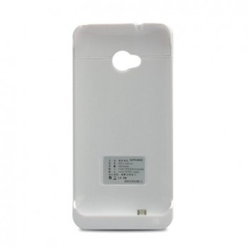 Пластиковый чехол/экстра аккумулятор (4200 мАч) с подставкой для HTC One (M7) Dual SIM Белый