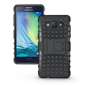 Экстрим противоударный чехол для Samsung Galaxy A5 с подставкой и текстурой шины Черный