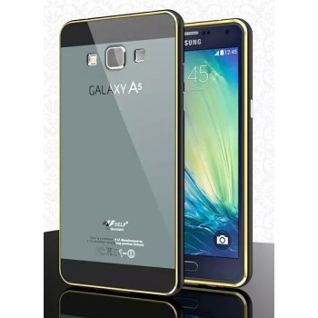 Двухкомпонентный чехол с металлическим бампером и двухцветной поликарбонатной крышкой и золотой окантовкой для Samsung Galaxy A5