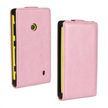 Глянцевый чехол вертикальная книжка на пластиковой основе с застежкой для Nokia Lumia 520 Розовый