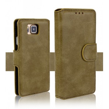Чехол портмоне подставка винтажный с защелкой для Samsung Galaxy Alpha Зеленый