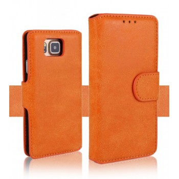 Чехол портмоне подставка винтажный с защелкой для Samsung Galaxy Alpha Оранжевый