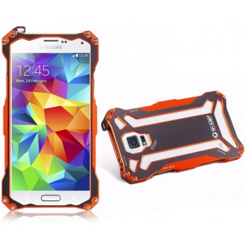 Ультразащитный антиударный металлический каркас с карабином под ремешок и прямым доступом к разъемам для Samsung Galaxy S5 (Duos) Оранжевый
