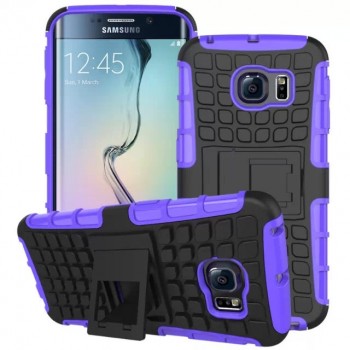 Экстрим противоударный чехол для Samsung Galaxy S6 Edge с подставкой и текстурой шины Фиолетовый