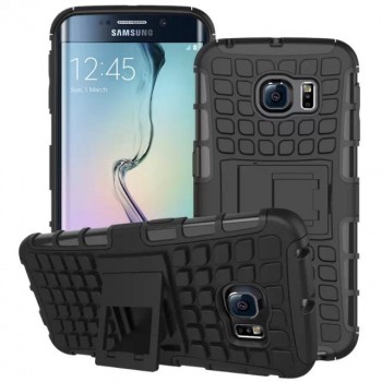 Экстрим противоударный чехол для Samsung Galaxy S6 Edge с подставкой и текстурой шины Черный