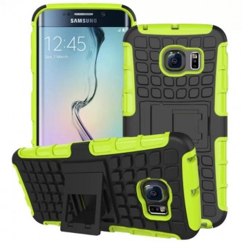 Экстрим противоударный чехол для Samsung Galaxy S6 Edge с подставкой и текстурой шины Зеленый