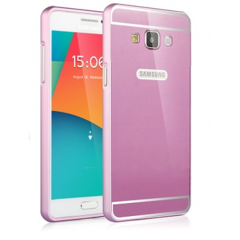 Двухкомпонентный чехол с металлическим бампером и поликарбонатной зеркальной накладкой и лого-отверстием для Samsung Galaxy A5 Пурпурный