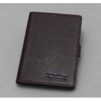 Кожаный чехол горизонтальная книжка (нат. кожа) с крепежной застежкой для Blackberry Passport Коричневый