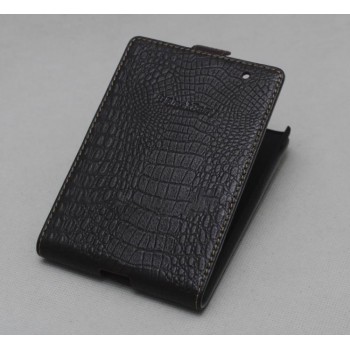 Кожаный чехол вертикальная книжка (нат. кожа крокодила) для Blackberry Passport Черный