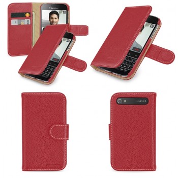 Кожаный чехол портмоне (нат. кожа) с крепежной застежкой для Blackberry Classic Красный
