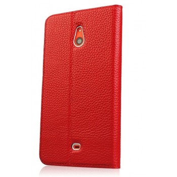 Кожаный чехол горизонтальная книжка (нат. кожа) с крепежной застежкой для Nokia Lumia 1320 Красный