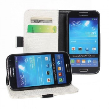 Чехол портмоне подставка с защелкой текстура Крокодил для Samsung Galaxy S4 Mini Белый