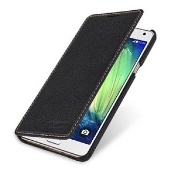 Кожаный чехол горизонтальная книжка (нат. кожа) для Samsung Galaxy A7 Черный