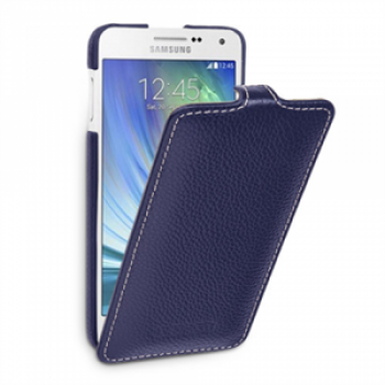 Кожаный чехол вертикальная книжка (нат. кожа) для Samsung Galaxy A3 Синий