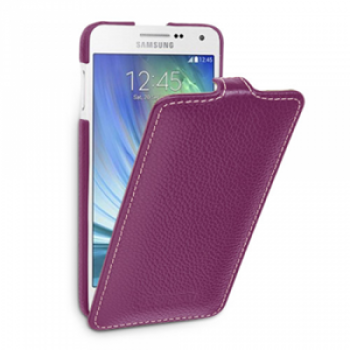 Кожаный чехол вертикальная книжка (нат. кожа) для Samsung Galaxy A3 Фиолетовый