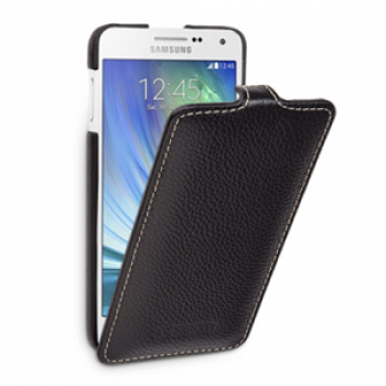 Кожаный чехол вертикальная книжка (нат. кожа) для Samsung Galaxy A3 Черный