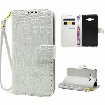 Чехол портмоне подставка с защелкой дизайн Крокодил для Samsung Galaxy Grand Prime Белый