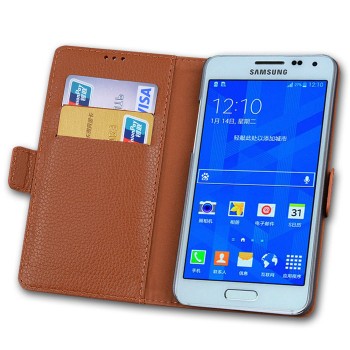 Кожаный чехол портмоне (нат. кожа) подставка на пластиковой основе для Samsung Galaxy S6