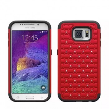 Двухкомпонентный чехол силикон/поликарбонат со стразами для Samsung Galaxy S6 Красный
