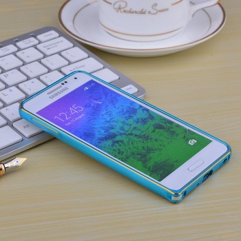 Металлический двухцветный бампер для Samsung Galaxy Alpha Голубой