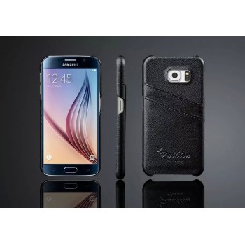 Дизайнерский кожаный чехол накладка с отделениями для карт для Samsung Galaxy S6 Черный