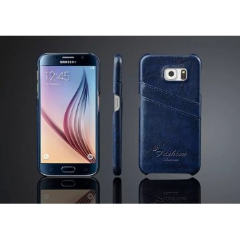 Дизайнерский кожаный чехол накладка с отделениями для карт для Samsung Galaxy S6 Синий