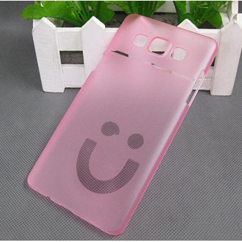 Пластиковый матовый полупрозрачный дизайнерский чехол Smile для Samsung Galaxy A5 Розовый