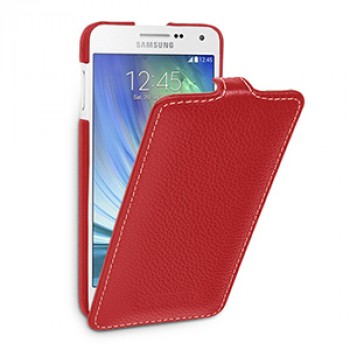 Кожаный чехол вертикальная книжка (нат. кожа) для Samsung Galaxy A5 Красный