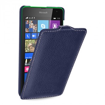 Кожаный чехол вертикальная книжка (нат. кожа) для Microsoft Lumia 535 Синий