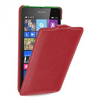 Кожаный чехол вертикальная книжка (нат. кожа) для Microsoft Lumia 535 Красный