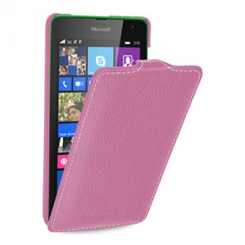 Кожаный чехол вертикальная книжка (нат. кожа) для Microsoft Lumia 535 Розовый