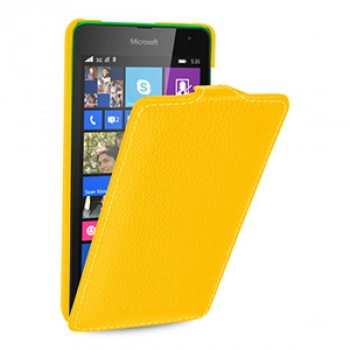 Кожаный чехол вертикальная книжка (нат. кожа) для Microsoft Lumia 535 Желтый