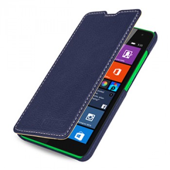 Кожаный чехол горизонтальная книжка (нат. кожа) для Microsoft Lumia 535 Синий