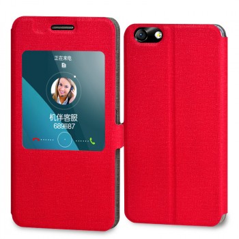 Текстурный чехол флип подставка с окном вызова на пластиковой основе для Huawei Honor 4X Красный