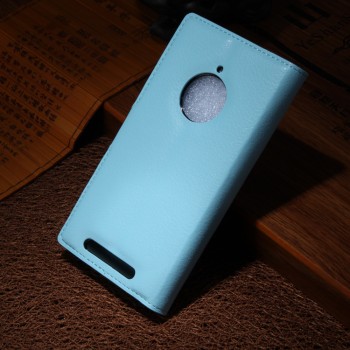 Чехол портмоне подставка зернистой текстуры с защелкой для Nokia Lumia 830 Голубой