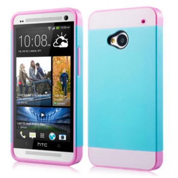 Двуцветный чехол силикон-пластик для HTC One (M7) Dual SIM голуб-роз