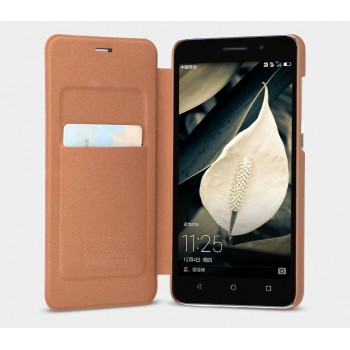 Текстурный чехол флип подставка с внутренним карманом на пластиковой основе для Huawei Honor 4X Коричневый