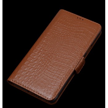 Кожаный чехол портмоне (нат. кожа крокодила) для Asus Zenfone 2 Оранжевый