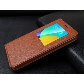 Кожаный прошитый чехол смарт флип с окном вызова серия Colors для Meizu MX4 Pro Коричневый
