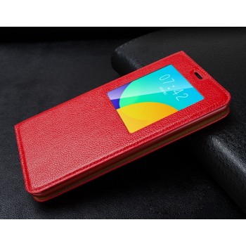 Кожаный прошитый чехол смарт флип с окном вызова серия Colors для Meizu MX4 Pro Красный