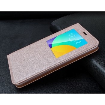 Кожаный прошитый чехол смарт флип с окном вызова серия Colors для Meizu MX4 Pro Бежевый