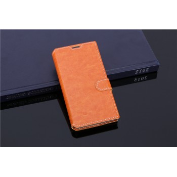 Чехол портмоне подставка с прошивкой и магнитной защелкой на пластиковой основе для ZTE Blade G Lux Коричневый
