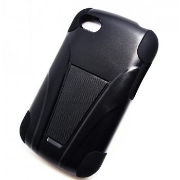 Антиударный силиконовый чехол с поликарбонатной крышкой и ножкой-подставкой для BlackBerry Q10 Черный